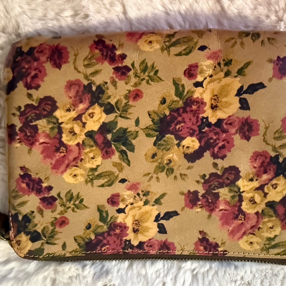 Patricia Nash Floral Wristlet in Yellow and Burgundy